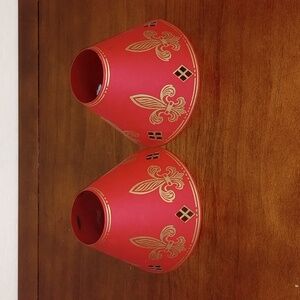 Vintage Red "Fleur De Lys" Candle Shades, set of 2